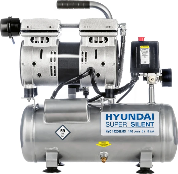 Компрессор поршневой Hyundai HYC 14206LMS безмасляный 140л/мин 6л 750Вт серебристый
