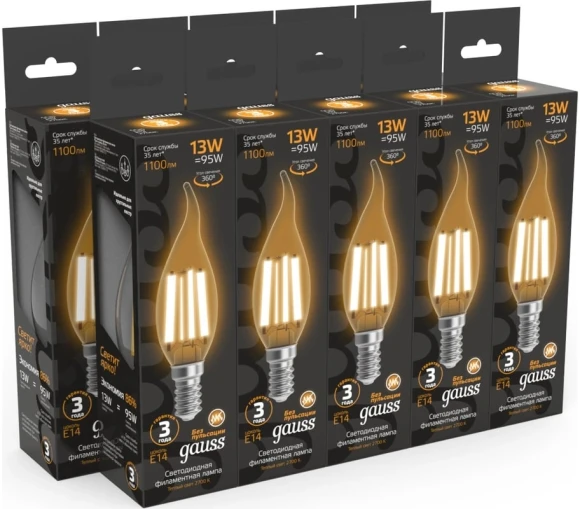 Лампа филам. Gauss Filament 13Вт цок.:E14 (упак.:1шт) (104801113) Лампа филам. Gauss Filament 13Вт цок.:E14 (упак.:1шт) (104801113)