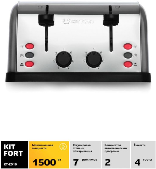Тостер Kitfort КТ-2016 1500Вт серебристый Тостер Kitfort КТ-2016 1500Вт серебристый