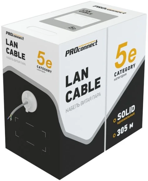 Кабель информационный PROconnect 01-0043-3 кат.5E UTP 4 пары 24AWG PVC внутренний 305м серый
