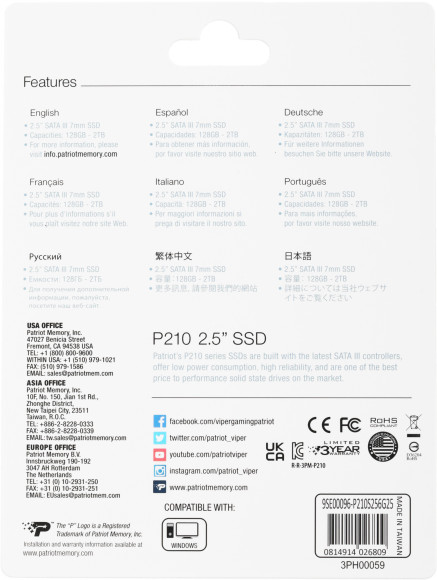 Накопитель SSD Patriot SATA-III 256GB P210S256G25 P210 2.5" Накопитель SSD Patriot SATA-III 256GB P210S256G25 P210 2.5"