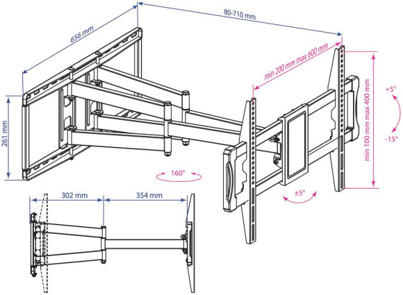Кронштейн для телевизора Kromax ATLANTIS-70 черный 32"-75" макс.101кг настенный поворотно-выдвижной и наклонный Кронштейн для телевизора Kromax ATLANTIS-70 черный 32"-75" макс.101кг настенный поворотно-выдвижной и наклонный