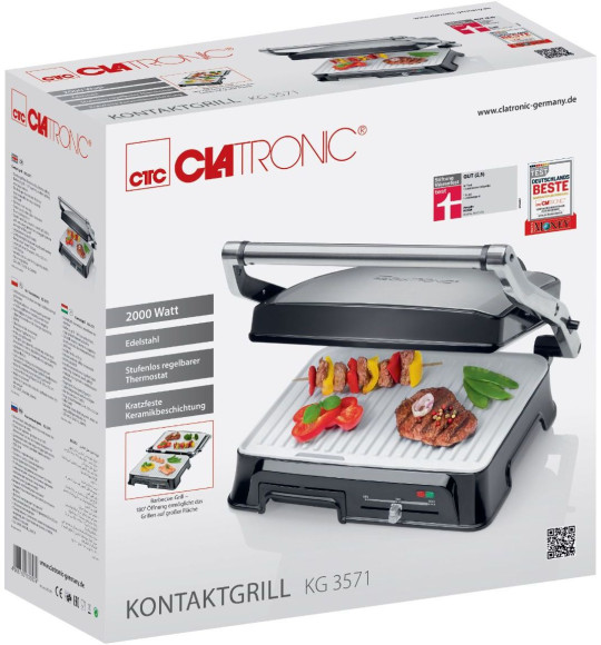 Электрогриль Clatronic KG 3571 2000Вт серебристый/черный