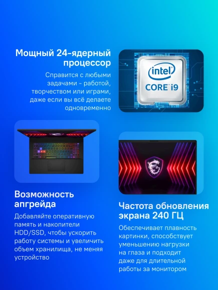 Ноутбук MSI Sword 17 HX B14VGKG-048XRU Core i9 14900HX 16Gb SSD1Tb NVIDIA GeForce RTX4070 8Gb 17" IPS QHD+ (2560x1600) без ОС grey space WiFi BT Cam (9S7-17T214-048)