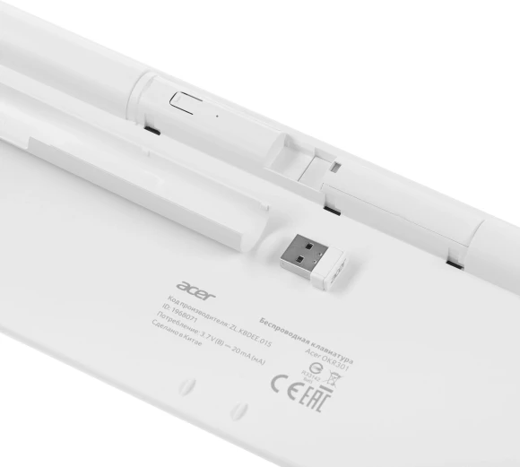 Клавиатура Acer OKR301 белый/серебристый USB беспроводная BT/Radio slim Multimedia (ZL.KBDEE.015) Клавиатура Acer OKR301 белый/серебристый USB беспроводная BT/Radio slim Multimedia (ZL.KBDEE.015)