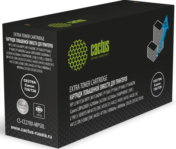Картридж лазерный Cactus CS-CE278X-MPSXL CE278A/Canon 726/728 черный (8000стр.) для HP J M1536 MFP/M1536DNF/P1560/P1566/P1606/P1606DN; Canon LBP6200D/6200dw/6230d/6230dw/FAXPHOHE L100/L190, i-SENSYS MF4570/DN/4550/D/4452/4450/4410/4420/N/4412/DN/4580/DN/4