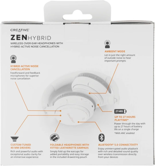 Гарнитура мониторные Creative Zen Hybrid 1.2м белый беспроводные bluetooth оголовье (51EF1010AA000)
