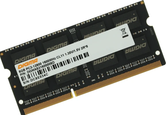 Память DDR3 8GB 1600MHz Digma DGMAS31600008D RTL PC3-12800 CL11 SO-DIMM 204-pin 1.35В dual rank Ret Память DDR3 8GB 1600MHz Digma DGMAS31600008D RTL PC3-12800 CL11 SO-DIMM 204-pin 1.35В dual rank Ret