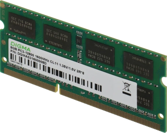 Память DDR3 8GB 1600MHz Digma DGMAS31600008D RTL PC3-12800 CL11 SO-DIMM 204-pin 1.35В dual rank Ret Память DDR3 8GB 1600MHz Digma DGMAS31600008D RTL PC3-12800 CL11 SO-DIMM 204-pin 1.35В dual rank Ret