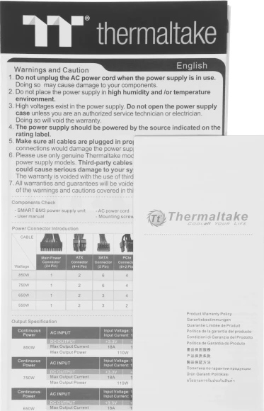 Блок питания Thermaltake ATX 850W Smart BM3 Gen.5 80+ bronze (20+4pin) APFC 120mm fan 6xSATA Cab Manag RTL Блок питания Thermaltake ATX 850W Smart BM3 Gen.5 80+ bronze (20+4pin) APFC 120mm fan 6xSATA Cab Manag RTL