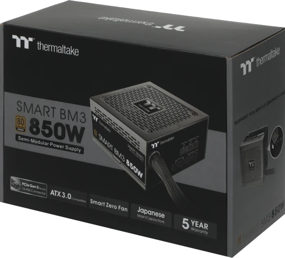 Блок питания Thermaltake ATX 850W Smart BM3 Gen.5 80+ bronze (20+4pin) APFC 120mm fan 6xSATA Cab Manag RTL Блок питания Thermaltake ATX 850W Smart BM3 Gen.5 80+ bronze (20+4pin) APFC 120mm fan 6xSATA Cab Manag RTL