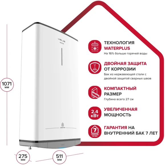 Водонагреватель Ariston Velis Style R 80 2.4кВт 80л электрический настенный/белый