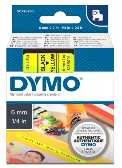Картридж ленточный Dymo D1 S0720790 черный на желтом 6x7 черный/желтый для Dymo