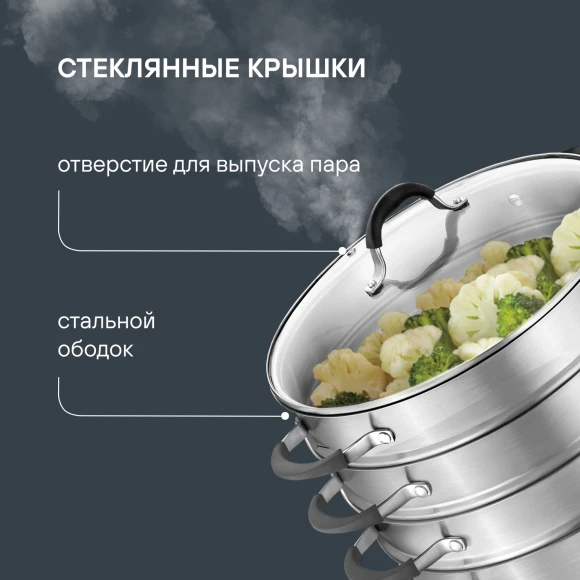 Кастрюля-пароварка Rondell RDS-1815 30.4л. d=32см (с крышкой) стальной Кастрюля-пароварка Rondell RDS-1815 30.4л. d=32см (с крышкой) стальной