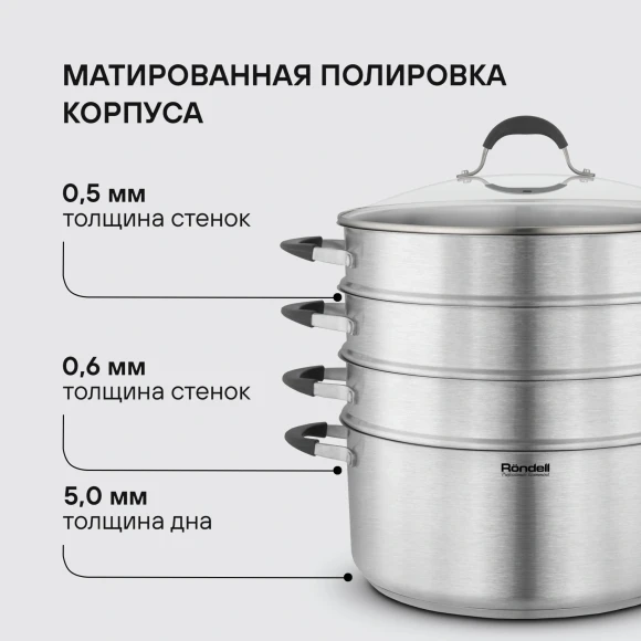 Кастрюля-пароварка Rondell RDS-1815 30.4л. d=32см (с крышкой) стальной Кастрюля-пароварка Rondell RDS-1815 30.4л. d=32см (с крышкой) стальной