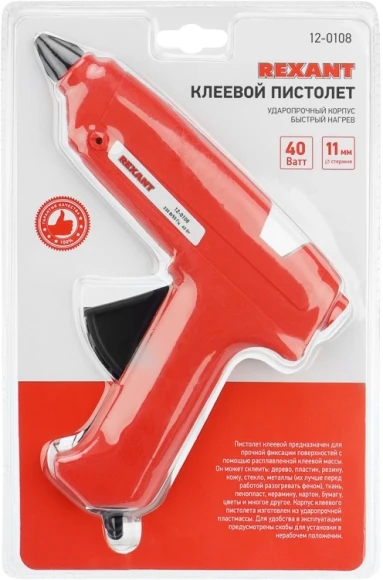 Клеевой пистолет Rexant 12-0108 40Вт 14гр/мин стерж.:11мм