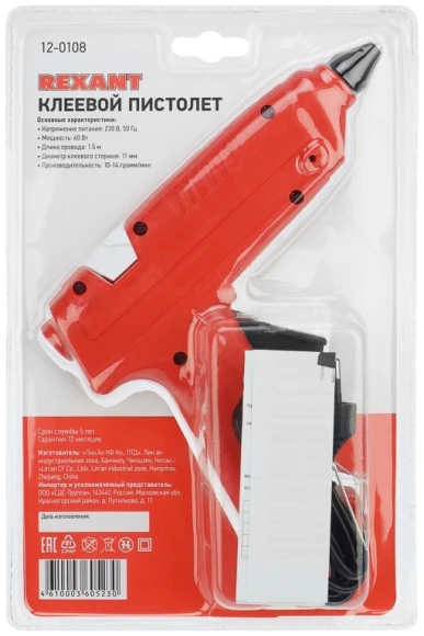 Клеевой пистолет Rexant 12-0108 40Вт 14гр/мин стерж.:11мм
