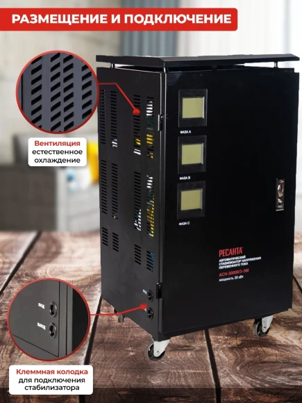 Стабилизатор напряжения Ресанта ACH-30000/3-ЭМ трехфазный черный (63/4/7) Стабилизатор напряжения Ресанта ACH-30000/3-ЭМ трехфазный черный (63/4/7)