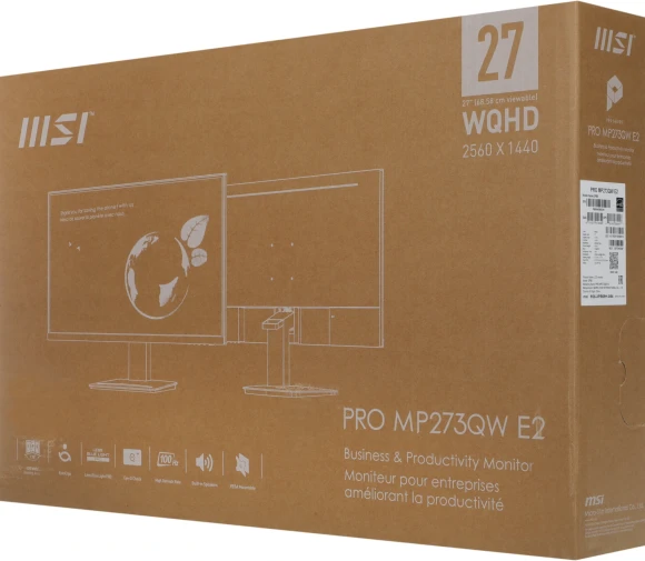 Монитор MSI 27" Pro MP273QW E2 белый IPS LED 1ms 16:9 HDMI M/M матовая 1300:1 400cd 178гр/178гр 2560x1440 100Hz DP Quad HD 2K (1440p) 3.95кг