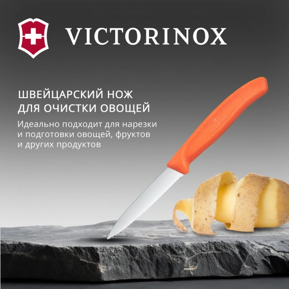 Нож кухонный Victorinox Swiss Classic (6.7639.C1) для чистки овощей и фруктов лезв.80мм серрейт. заточка оранжевый Нож кухонный Victorinox Swiss Classic (6.7639.C1) для чистки овощей и фруктов лезв.80мм серрейт. заточка оранжевый