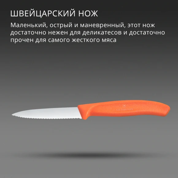 Нож кухонный Victorinox Swiss Classic (6.7639.C1) для чистки овощей и фруктов лезв.80мм серрейт. заточка оранжевый Нож кухонный Victorinox Swiss Classic (6.7639.C1) для чистки овощей и фруктов лезв.80мм серрейт. заточка оранжевый