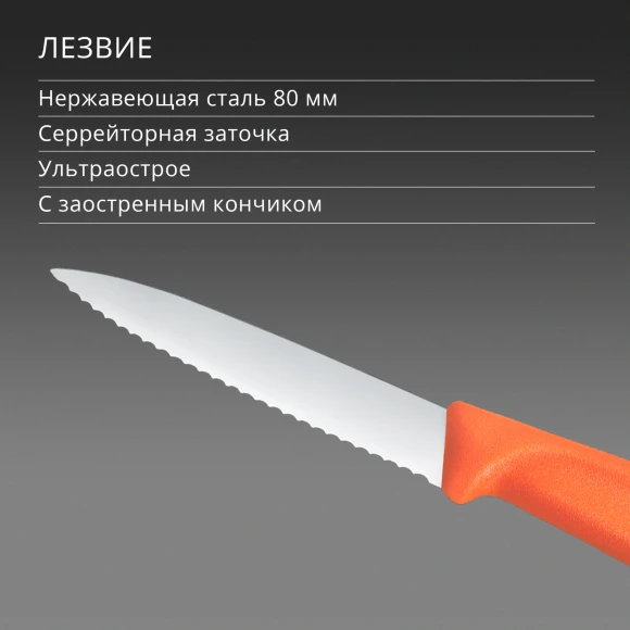 Нож кухонный Victorinox Swiss Classic (6.7639.C1) для чистки овощей и фруктов лезв.80мм серрейт. заточка оранжевый Нож кухонный Victorinox Swiss Classic (6.7639.C1) для чистки овощей и фруктов лезв.80мм серрейт. заточка оранжевый