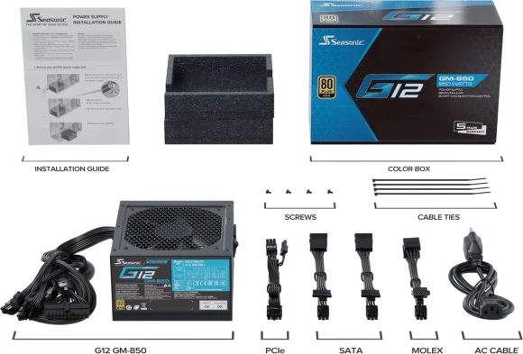 Блок питания Seasonic ATX 850W G12 GM-850 80+ gold (20+4pin) APFC 120mm fan 6xSATA RTL Блок питания Seasonic ATX 850W G12 GM-850 80+ gold (20+4pin) APFC 120mm fan 6xSATA RTL