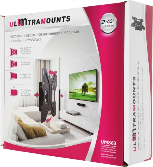Кронштейн для телевизора Ultramounts UM863 черный 23"-42" макс.30кг настенный наклон Кронштейн для телевизора Ultramounts UM863 черный 23"-42" макс.30кг настенный наклон