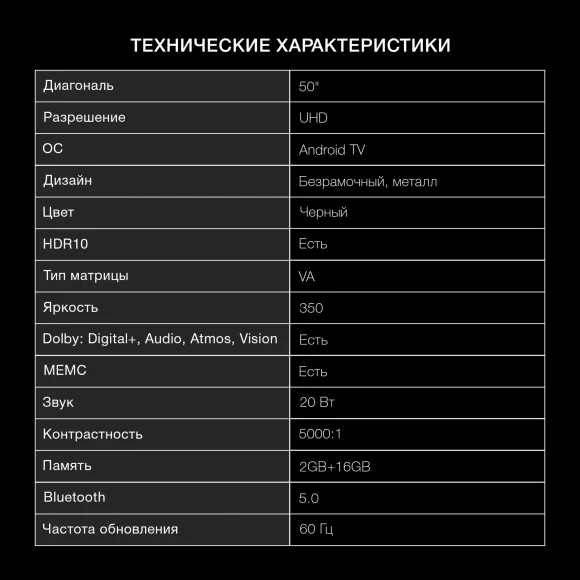 Телевизор LED Hyundai 50" H-LED50BU7009 Android TV Frameless черный 4K Ultra HD 60Hz MEMC DVB-T DVB-T2 DVB-C DVB-S DVB-S2 USB WiFi Smart TV Телевизор LED Hyundai 50" H-LED50BU7009 Android TV Frameless черный 4K Ultra HD 60Hz MEMC DVB-T DVB-T2 DVB-C DVB-S DVB-S2 USB WiFi Smart TV
