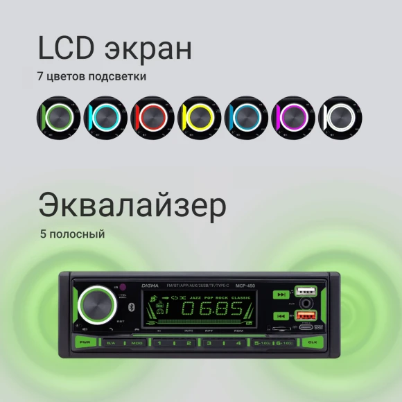 Автомагнитола Digma MCP-450 1DIN 4x45Вт v5.0 USB 2.0 AUX 4 ПДУ Автомагнитола Digma MCP-450 1DIN 4x45Вт v5.0 USB 2.0 AUX 4 ПДУ