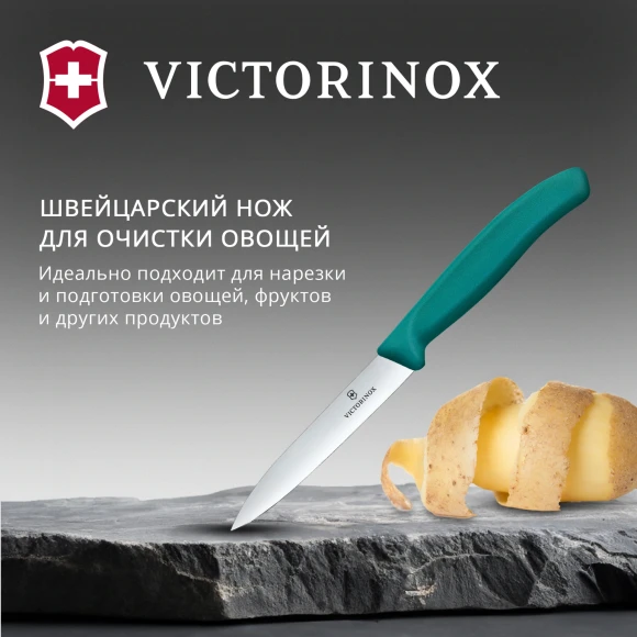 Нож кухонный Victorinox Swiss Classic (6.7704.C1) для овощей лезв.100мм прямая заточка зеленый Нож кухонный Victorinox Swiss Classic (6.7704.C1) для овощей лезв.100мм прямая заточка зеленый