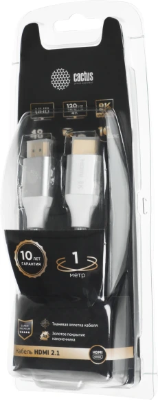 Кабель аудио-видео Cactus CS-HDMI.2.1-1 HDMI (m)/HDMI (m) 1м. позолоч.конт. серебристый Кабель аудио-видео Cactus CS-HDMI.2.1-1 HDMI (m)/HDMI (m) 1м. позолоч.конт. серебристый
