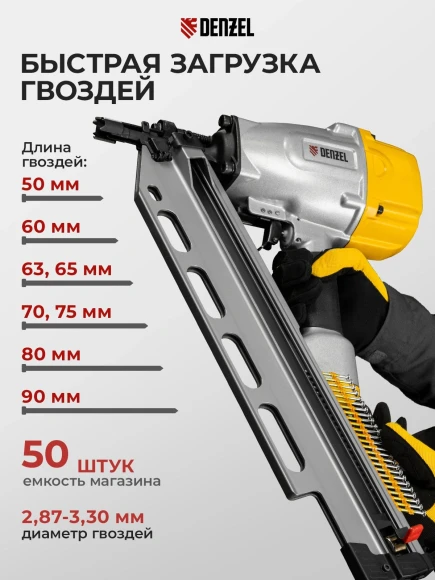 Пистолет гвоздезабивной Denzel PN2190 серый/желтый