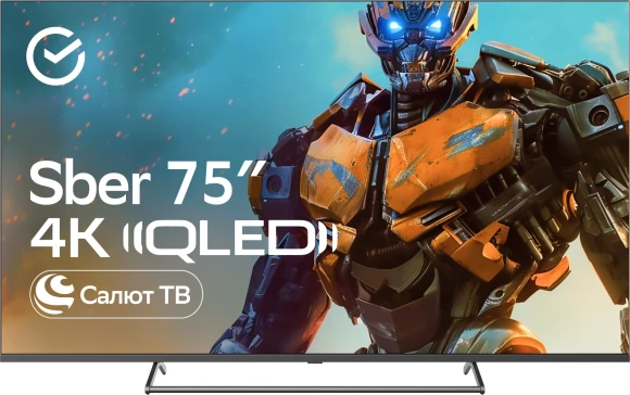 Телевизор QLED Sber 75" SDX-75UQ5231 Салют ТВ черный 4K Ultra HD 60Hz DVB-T DVB-T2 DVB-C DVB-S DVB-S2 USB WiFi Smart TV