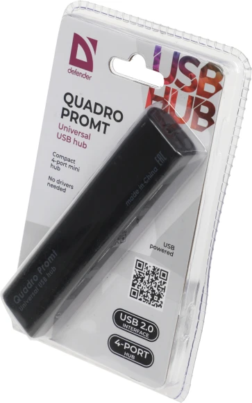Разветвитель USB 2.0 Defender Quadro Promt 4порт. черный (83200)