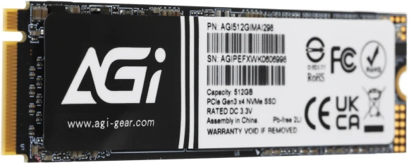Накопитель SSD AGi PCIe 3.0 x4 512GB AGI512GIMAI298-BK AGI512GIMAI298 AI298 M.2 2280 OEM