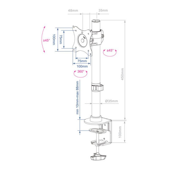 Кронштейн для мониторов Arm Media LCD-T41 черный 15"-32" макс.10кг настольный поворот и наклон верт.перемещ. Кронштейн для мониторов Arm Media LCD-T41 черный 15"-32" макс.10кг настольный поворот и наклон верт.перемещ.