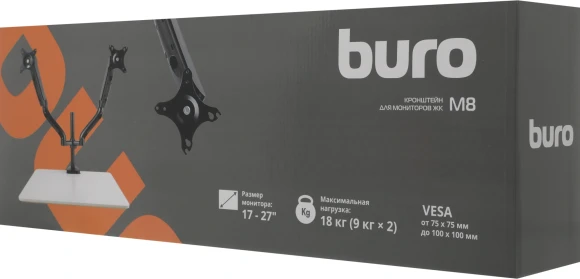 Кронштейн для мониторов ЖК Buro M8 черный 17"-27" макс.9кг крепление к столешнице поворот и наклон Кронштейн для мониторов ЖК Buro M8 черный 17"-27" макс.9кг крепление к столешнице поворот и наклон