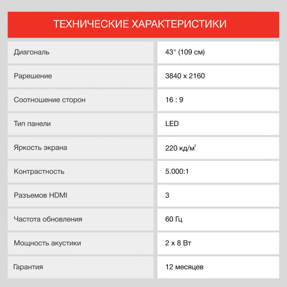 Телевизор LED Starwind 43" SW-LED43UG400 Яндекс.ТВ стальной 4K Ultra HD 60Hz DVB-T DVB-T2 DVB-C DVB-S DVB-S2 USB WiFi Smart TV