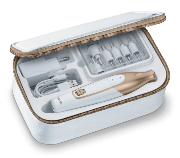 Маникюрно-педикюрный набор Beurer MP64 насадок в компл.:10шт (подсветка) золотистый/белый Маникюрно-педикюрный набор Beurer MP64 насадок в компл.:10шт (подсветка) золотистый/белый