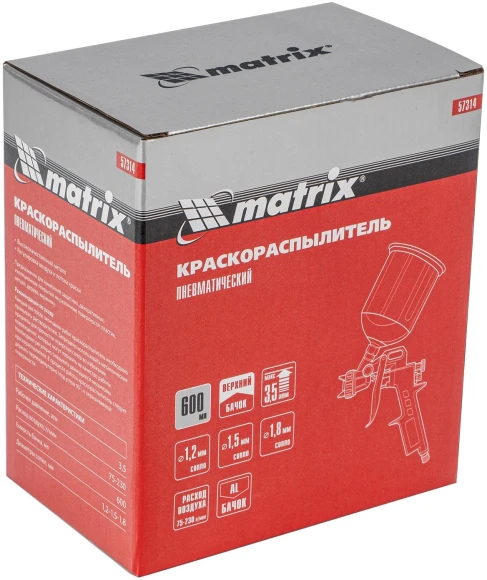 Краскораспылитель Matrix 57314 230л/мин соп.:1.8мм бак:0.6л серебристый Краскораспылитель Matrix 57314 230л/мин соп.:1.8мм бак:0.6л серебристый
