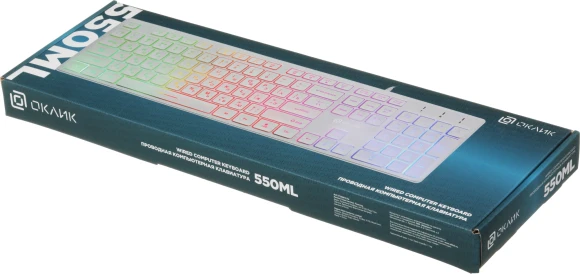 Клавиатура Оклик 550ML белый USB slim Multimedia LED (1061618) кабель 1.5м Клавиатура Оклик 550ML белый USB slim Multimedia LED (1061618) кабель 1.5м