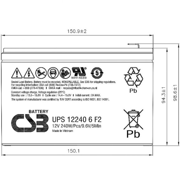 Батарея для ИБП CSB UPS122406 F2 12В Батарея для ИБП CSB UPS122406 F2 12В