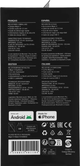 Гарнитура накладные Marshall Major V черный беспроводные bluetooth оголовье (MAJOR V BLACK) Гарнитура накладные Marshall Major V черный беспроводные bluetooth оголовье (MAJOR V BLACK)