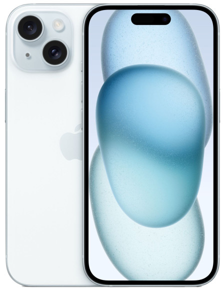Смартфон Apple A3090 iPhone 15 128Gb голубой моноблок 3G 4G 1Sim 6.1" 1179x2556 iOS 17 48Mpix 802.11 a/b/g/n/ac/ax NFC GPS GSM900/1800 Protect