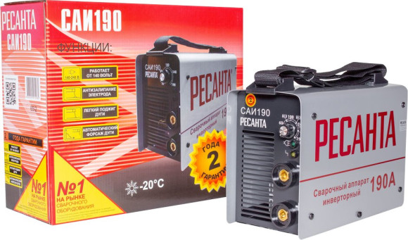 Сварочный аппарат Ресанта САИ-190 инвертор ММА DC 6.5кВт Сварочный аппарат Ресанта САИ-190 инвертор ММА DC 6.5кВт