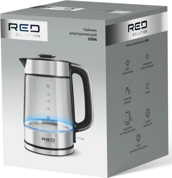 Чайник электрический Red Solution G104 1.7л. 2200Вт черный/серебристый корпус: стекло/металл/пластик