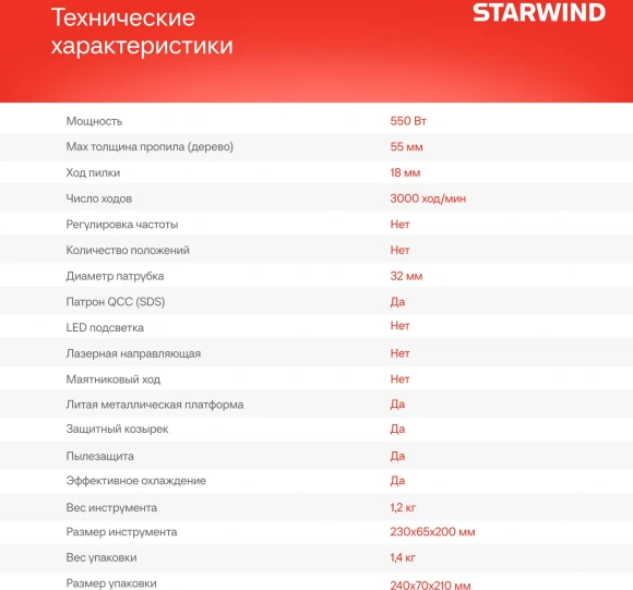Лобзик Starwind JS55-550S1 +1пил. 550Вт 3000ходов/мин от электросети