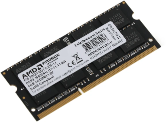 Память DDR3 8Gb 1600MHz AMD R538G1601S2S-U RTL PC3-12800 CL11 SO-DIMM 204-pin 1.5В dual rank Ret Память DDR3 8Gb 1600MHz AMD R538G1601S2S-U RTL PC3-12800 CL11 SO-DIMM 204-pin 1.5В dual rank Ret