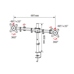 Кронштейн для мониторов Cactus CS-VM-D29-AL серебристый 13"-27" макс.8кг настольный поворот и наклон Кронштейн для мониторов Cactus CS-VM-D29-AL серебристый 13"-27" макс.8кг настольный поворот и наклон